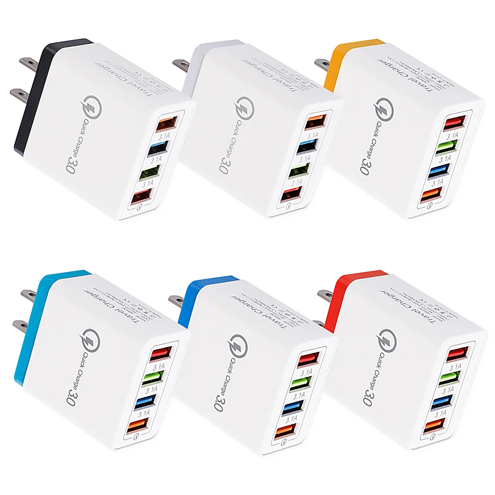 

Portable 4 Ports USB Color Travel Wall Charger Mobile Phone 3A Fast Charging Charger US Plug Adapter