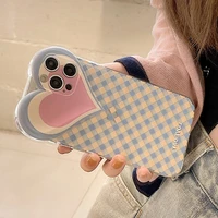 layers heart grids phone case for iphone tansparent tpu large hearts phone case for iphone 13 12 11 pro x xr xs max phone case
