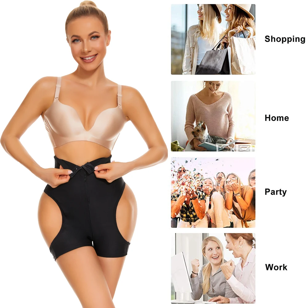 LANFEI Butt Lifter Body Shaper Panties Women Hip Shapewear High Waist Trainer Push Up Shapewear Panties with Zipe + Hook