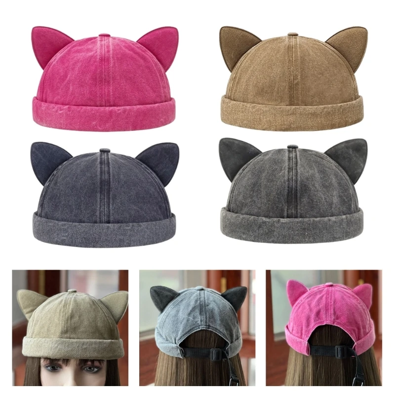

Adult Teens Lovely Cat Ear Beanie Hat Y2K Style Hot Girls Outdoor Sports Sunproof Hat Women Solid Casual Spring Summer Foldable