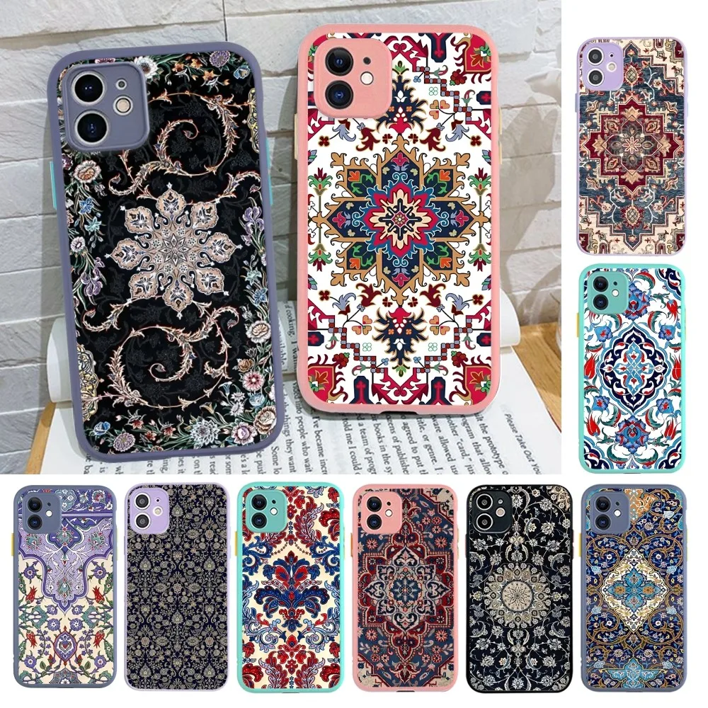 wa dywan kwiatowy wzór etui na telefon do iPhone 14 X XR XS 7 8 Plus 11 12 13 pro MAX mini matowe wstrząsoodporne