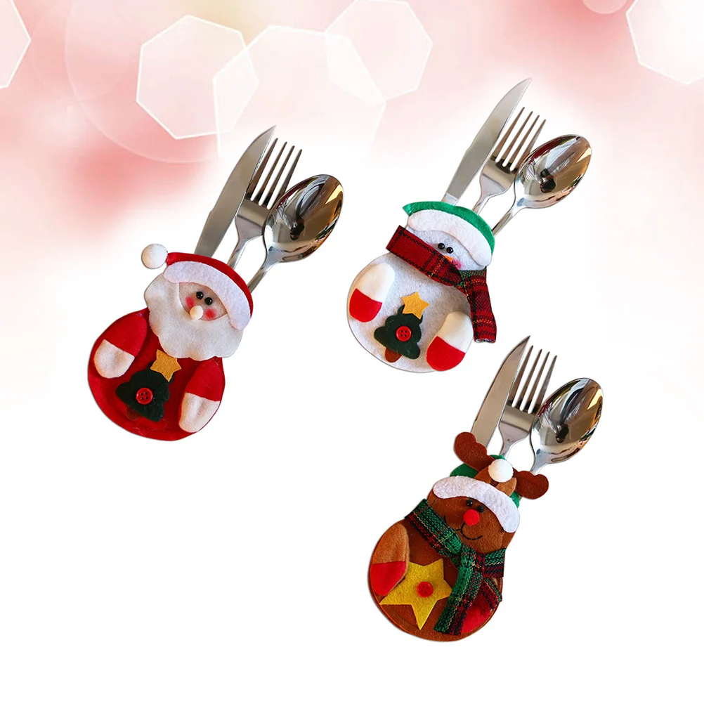 

3pcs Silverware Holder Bag Xmas Holder Christmas Flatware Organizers Xmas Fork Holder Bags Snowman Tableware Holder