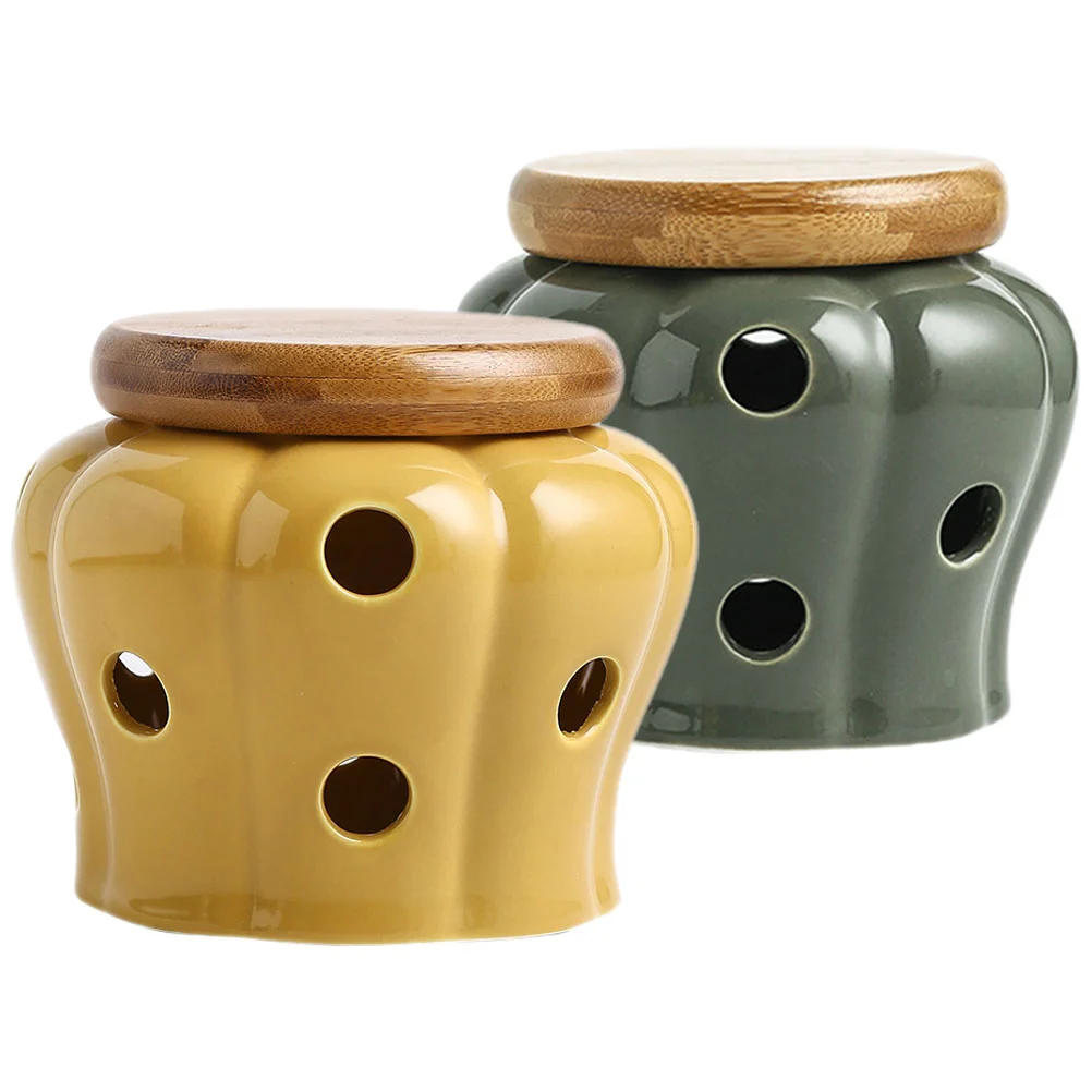 

Garlic Keeper Jar Storage Container Ginger Holder Kitchen Ceramicorganizers Canister Lemon Onion Keepers Counterstoneware