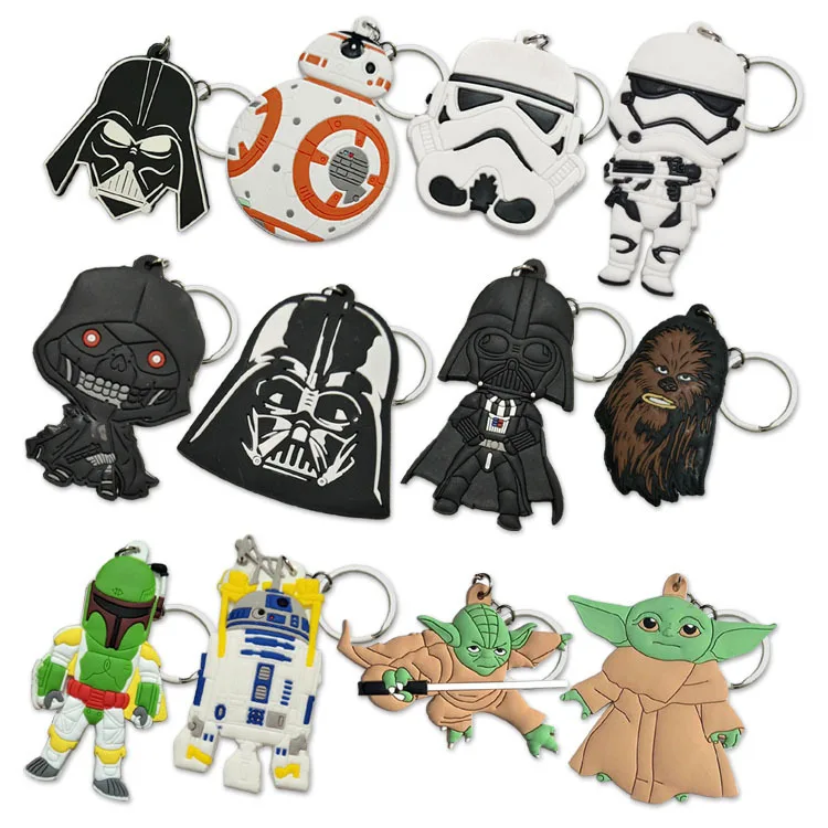 Star Wars Anime Figures Darth Vader Yoda BB8 Boba Fett glue Doll Keychain Bag Keyring Charm Accessories Kids Toys Birthday Gifts