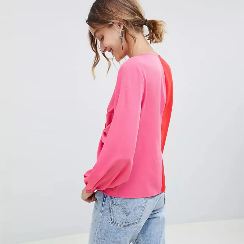 Женская шифоновая Базовая рубашка Kink с длинным рукавом красная розовая футболка