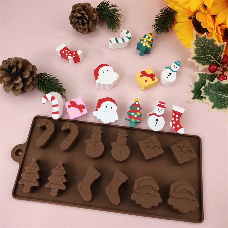 

Christmas Snowman Silicone Molds 12 holes Chocolate Cake Mold Holiday Decoration Kitchen Baking Tools Manual Soap Molds