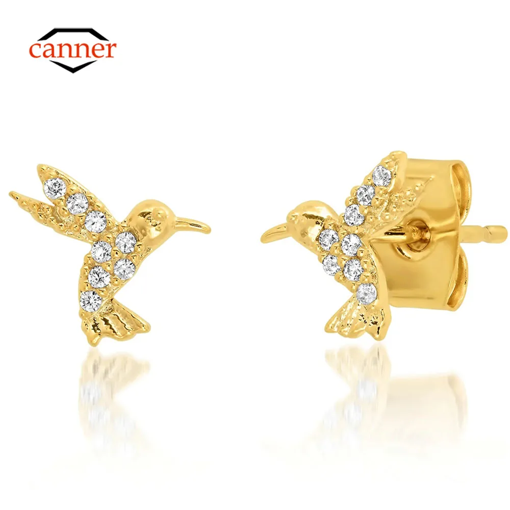 

CANNER Funny Bird 925 Sterling Silver Earring For Women Stud Earrings Animal Zirconia Fine Jewelry Wedding Party Mom Gift