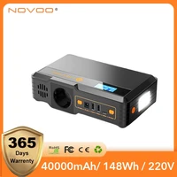 novoo 148wh 40000mah solar power station 100w ac outlet power bank 60w pd usb c external battery emergency backup power supply