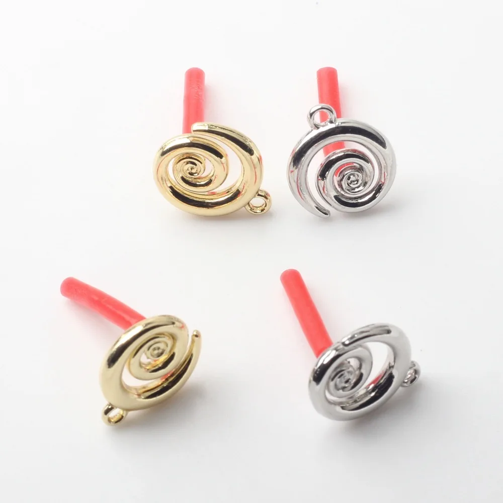 

Newest 50pcs/lot 13*11mm spiral rounds shape alloy fashion earrings stud diy jewelry earring accessory