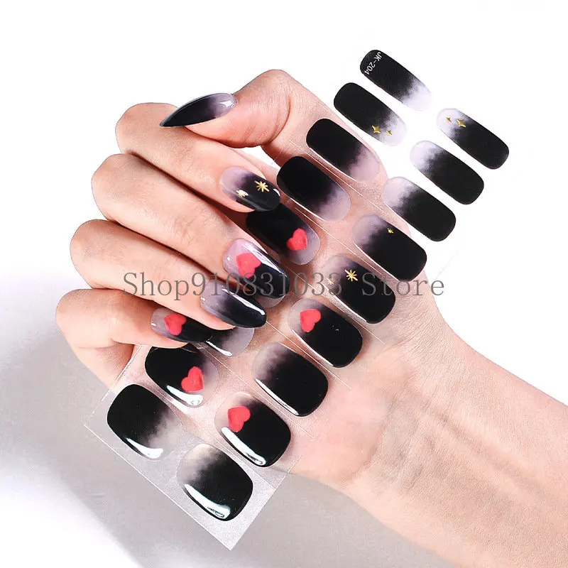 Nail Stickers Black Lover Design Semi Cured Gel Nail Polish Strips Waterproof Long Lasting Self Adhesive Nail Wraps DIY Manicure