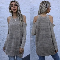 2021 autumn womens thickened long sleeved off shoulder sweater fashion temperament round neck pullover knitted sweater women