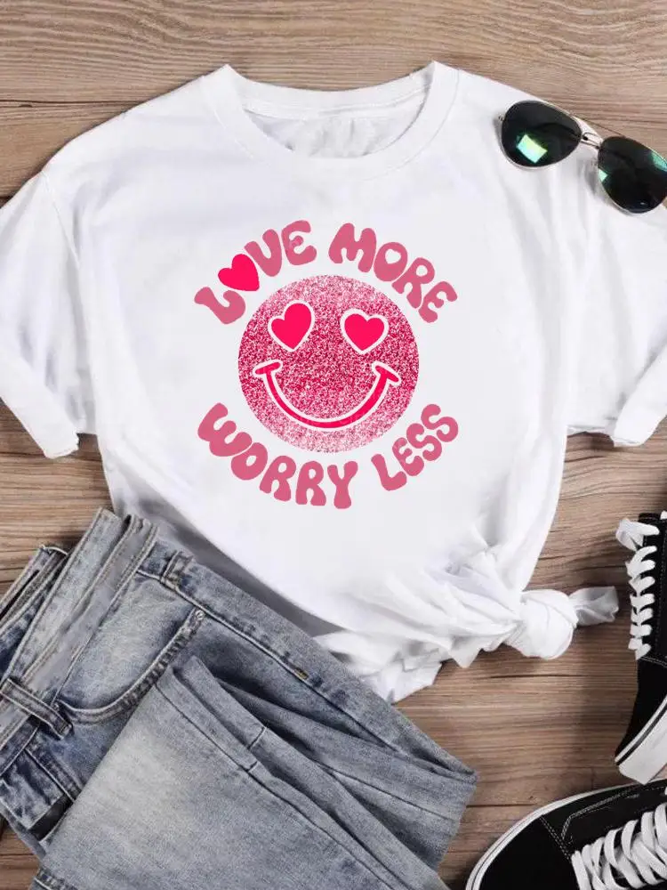 

Fashion Clothing Face Letter Trend Love Shirt Female Graphic T Top Women Print Summer T-shirts Short Sleeve Cartoon Tee T-Shirt