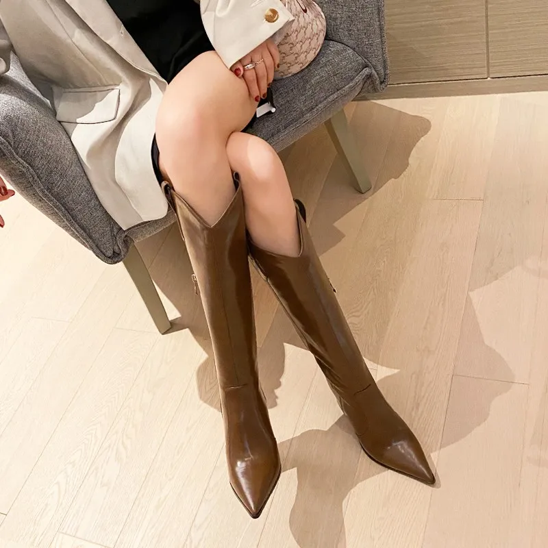 2021 Fashion New High Boots for Autumn and Winter Comfort and Warmth Plus Velvet High Heel Pointed Knight Boots Women Women's