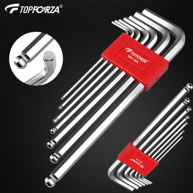 

TOPFORZA 7pcs CR-V Allen Key Wrench Set Hex Spanner Kit Double Ended Ball Hexagonal Head Screwdiver Car Bike Repair Hand Tools