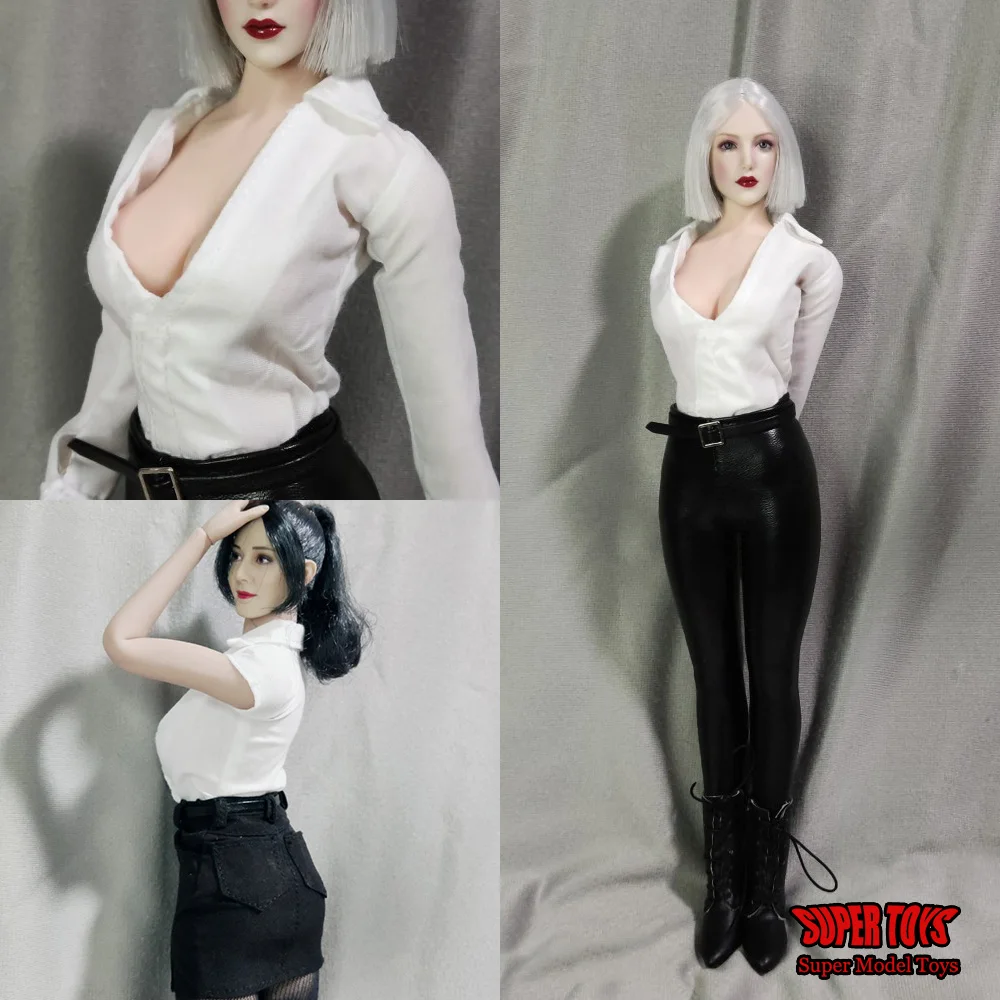 

Масштаб 1/6, женская профессиональная одежда, рубашка с V-образным вырезом, черные кожаные брюки-карандаш, юбка на бедрах, модель для экшн-фигурки 12 дюймов