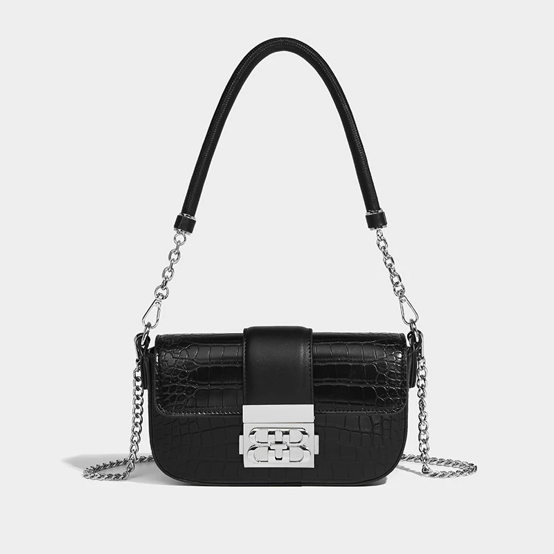 

2022 New Luxury Crocodile Underarm Bag Shoulder Messenger Women's Bag Metal Letter Square Niche Designer Chain Sac Bolso Mujer