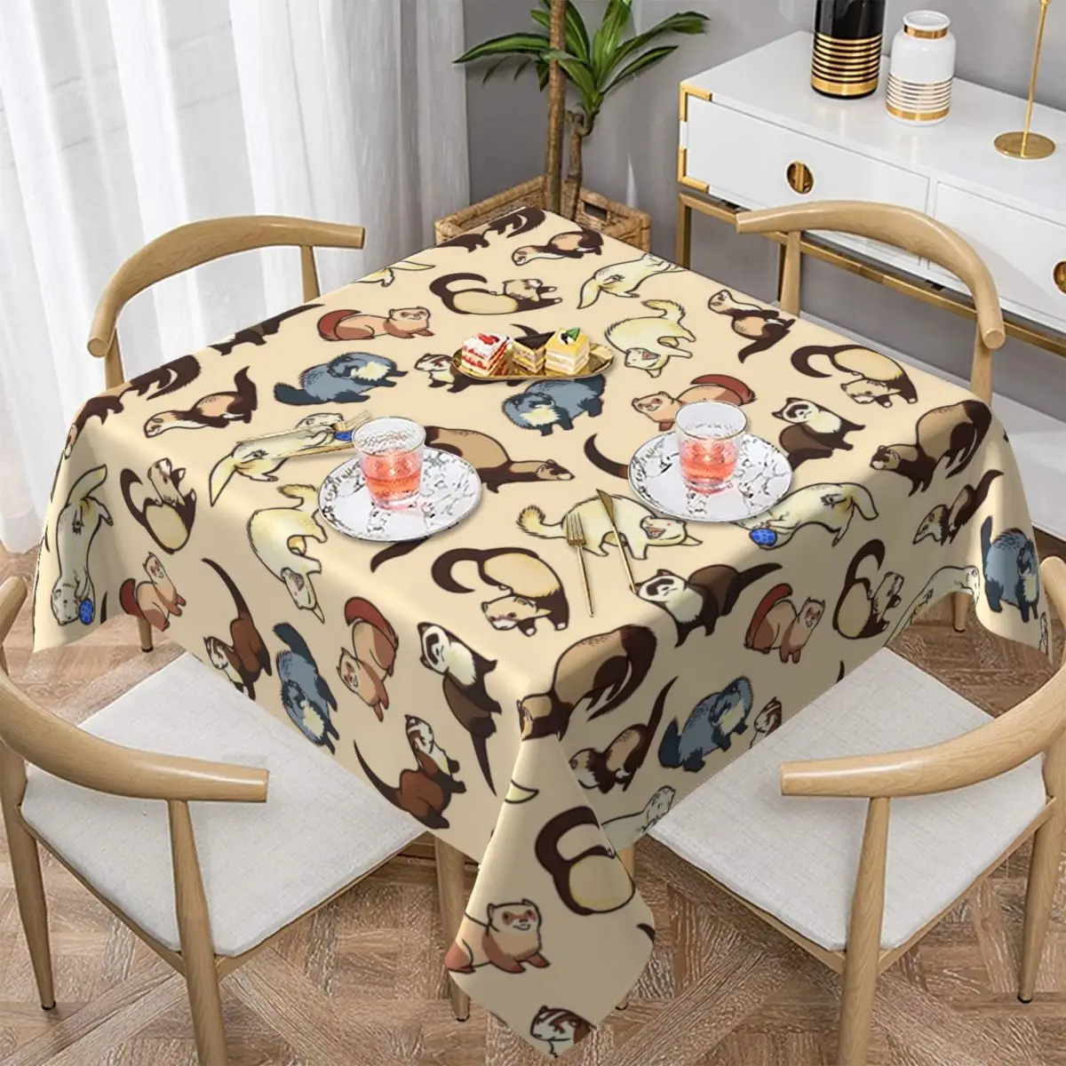 

Adorable Ferret Pattern Table Cover Universal Rectangular Fitted Tablecloth Protector for Wedding Banquet Party