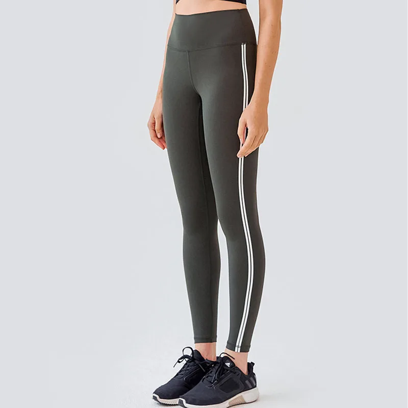 

New Side Seam Printed Yoga Pants High Waist Butt Lift Nude Fitness Sports Tights Women
