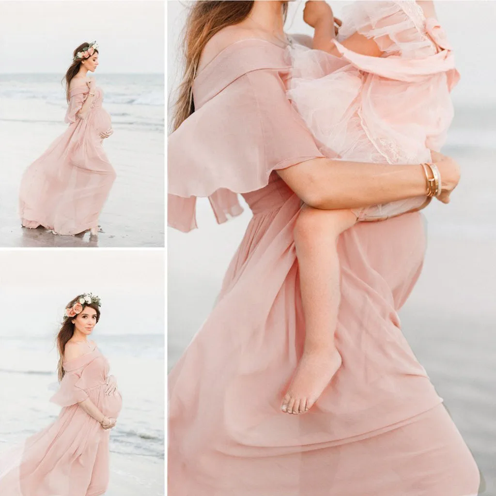 

Ice Jeans Short Props Women Pregnants Photography Maternity Ruffles Sleeve Solid Dress Maternity dress Dress Floral