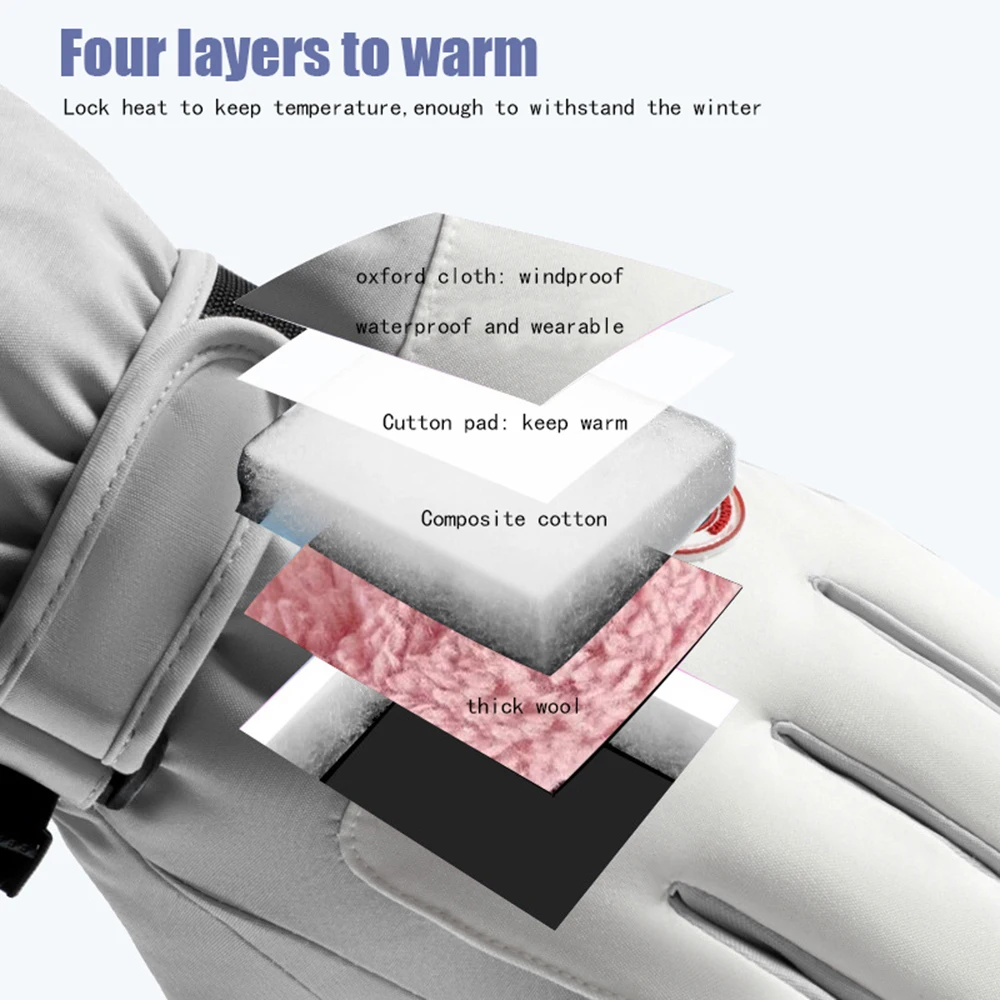 Мужские и женские зимние лыжные перчатки водонепроницаемые для сенсорного