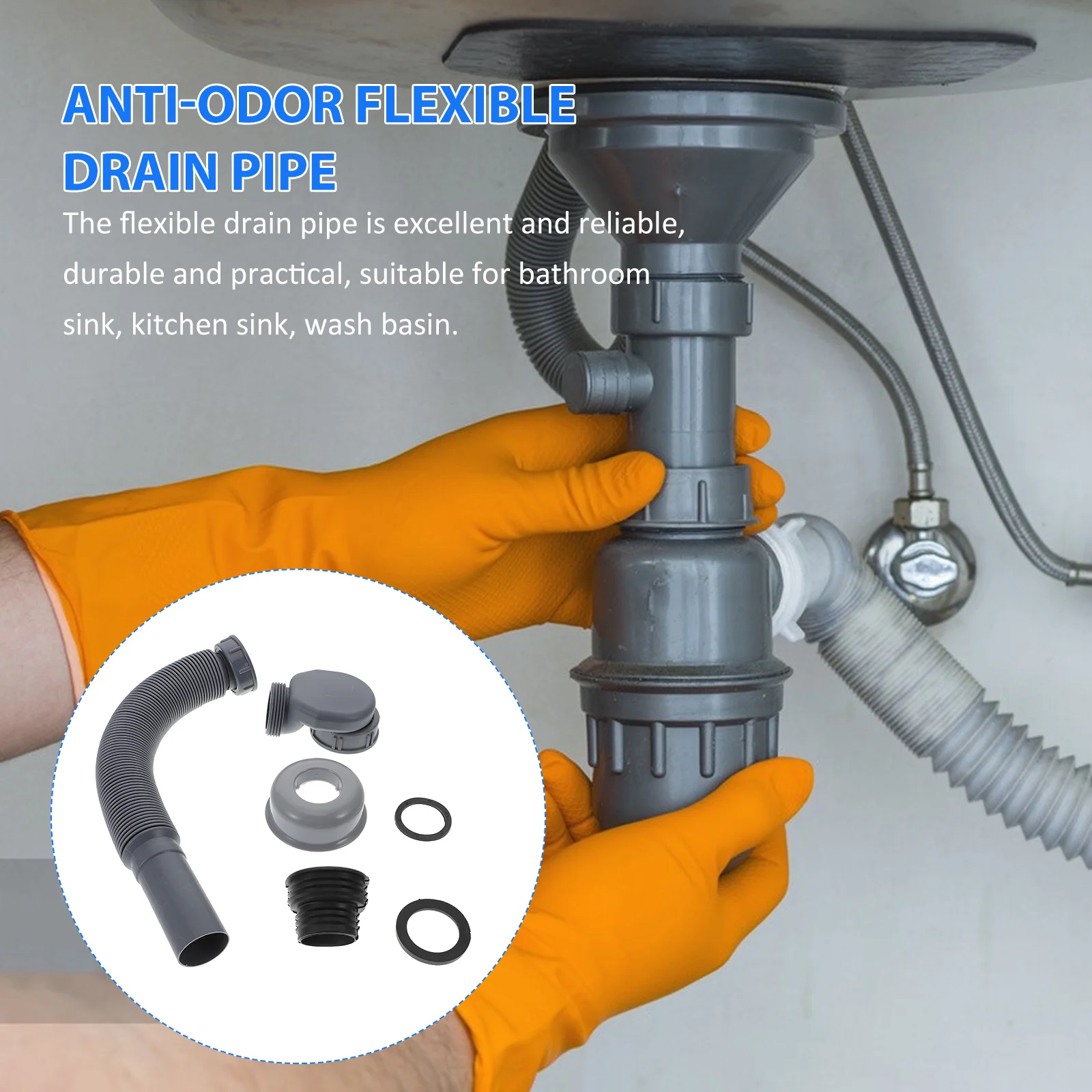 

Bathtub Drain Flex Hose Anti-odor Flexible Pipe Deodorant Universal Sink Plastic