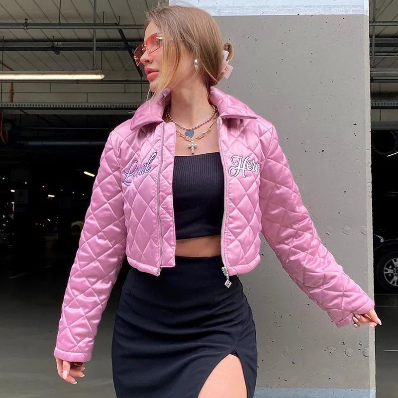 

Ins 2022 For Fall Winter Fashion High Collar Spliced Zipper Cotton Coat Casual Parkas Long Sleeves Warm Women‘s Flight Jacket
