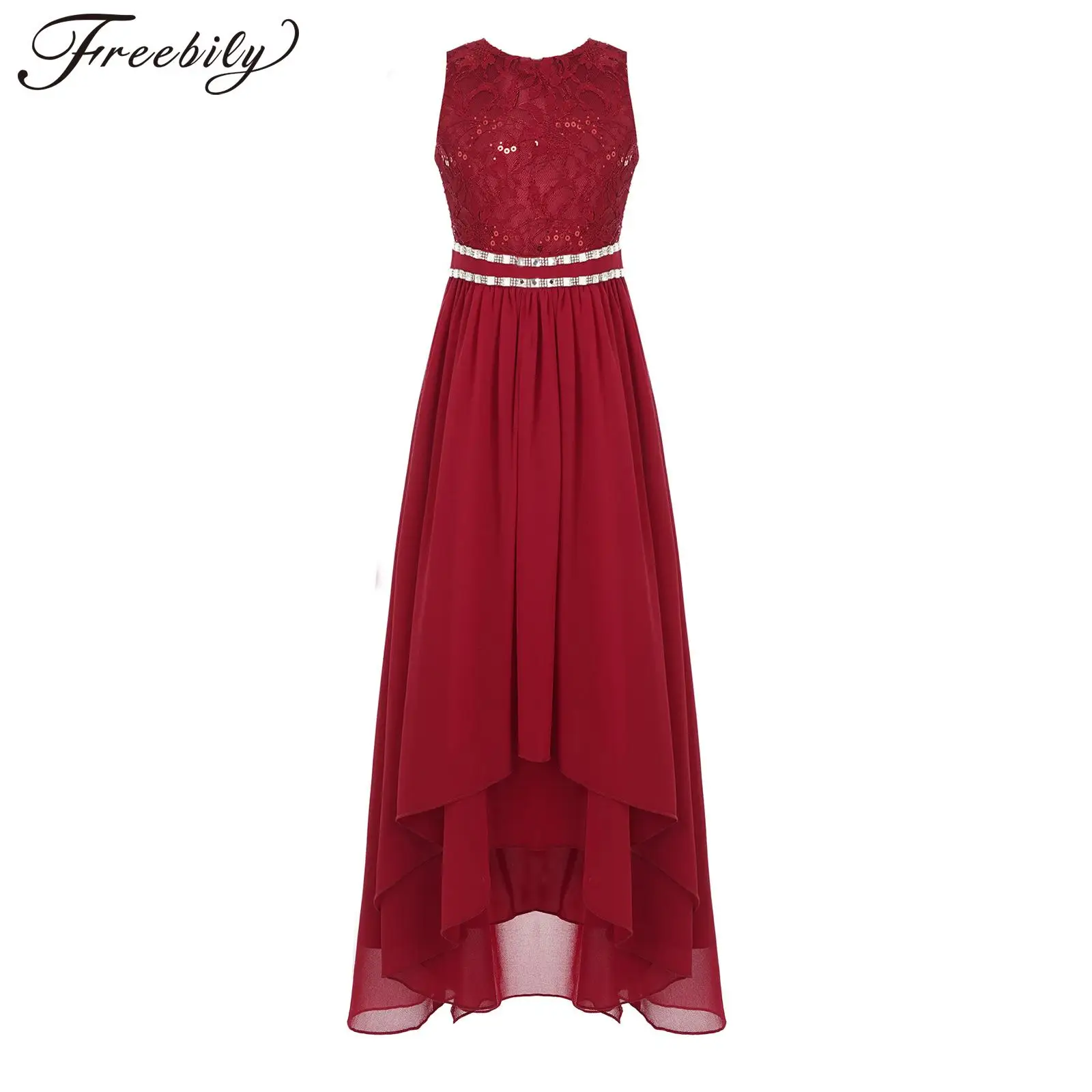 

Шифоновое длинное платье для девочек, с круглым вырезом, без рукавов, на шнуровке, Ассиметричное платье для девочек, наряд на вечеринку, свад...