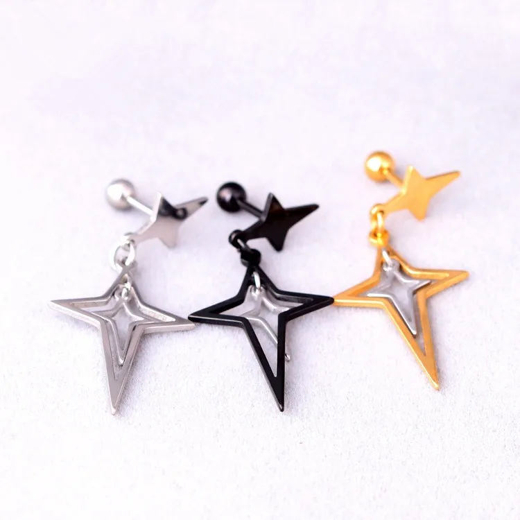 

Fashion Women Punk Color Gold Black Cross Earrings Stainless Steel Double Hollow Stars Cross Cone Earrings Brincos Jewelry