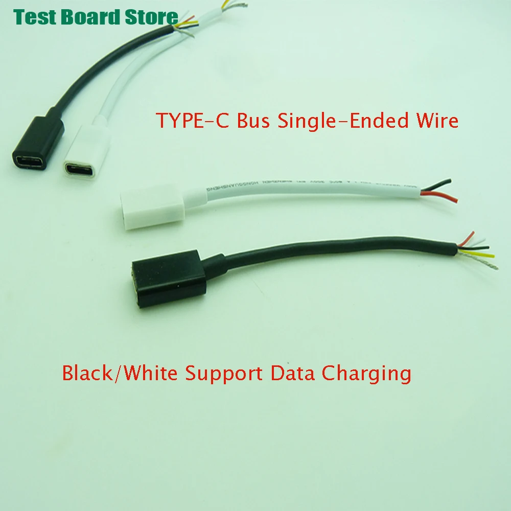 1Pc USB3.1 Type-c Female Single-Head Wire USB Data Wire C Female Two-Core Charging Line Double-Sided Plug Black And White 0.25M