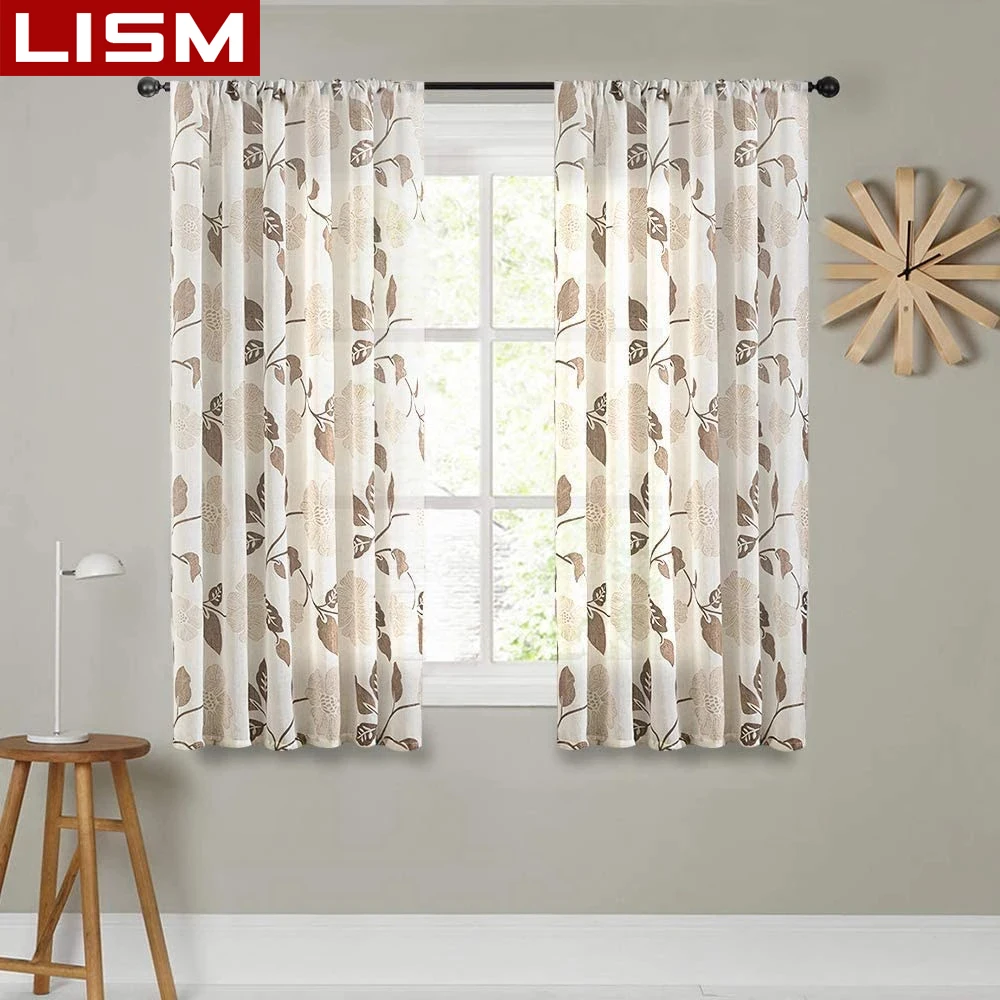 LISM Japan Curtain for Living Room Print Flowers Short Sheers for Windows Bedroom Half Tulle Kitchen Window Treatment Drapes