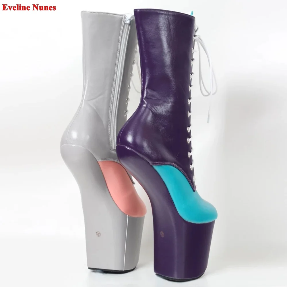 Mixed Colors Ankle Boots Women's New Arrival 2022 Heelless 20cm Heel Round Toe Patent Leather Nightclub Cosplay Sexy Shoes