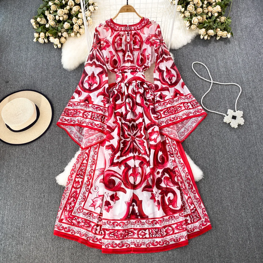 Женское модельное платье макси JAMERARY с длинным рукавом-фонариком и цветочным