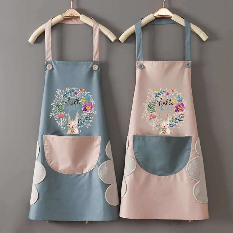 

Large Pocket Rabbit Kitchen Apron For Men Women Oil-proof Waterproof Cooking Apron Kitchen And Household Goods Easy To Clean