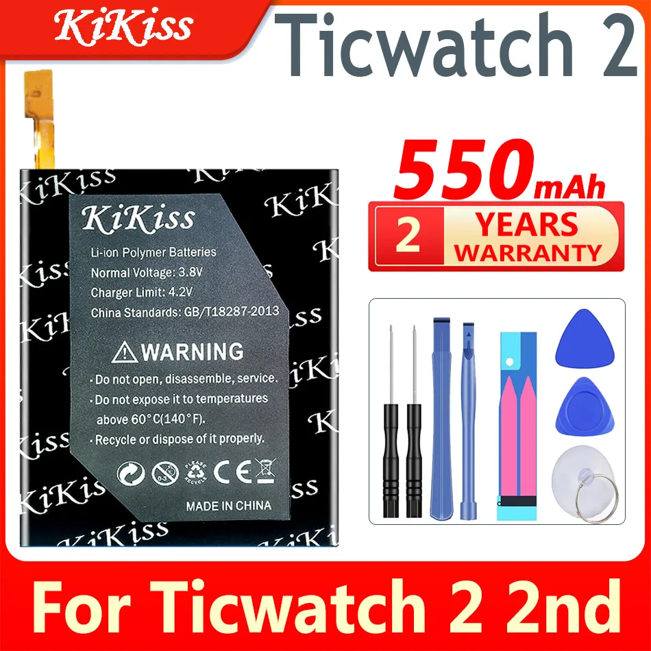 

550mAh KiKiss Powerful Battery For Ticwatch 1 46mm 2 2nd Ticwatch2 WE11056 S E For Ticwatch1 Ticwatch2 TicwatchS TicwatchE