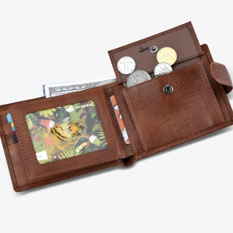 

Кошелек мужской из натуральной воловьей кожи, органайзер, брендовый винтажный короткий бумажник из натуральной кожи с кармашком для мелочи