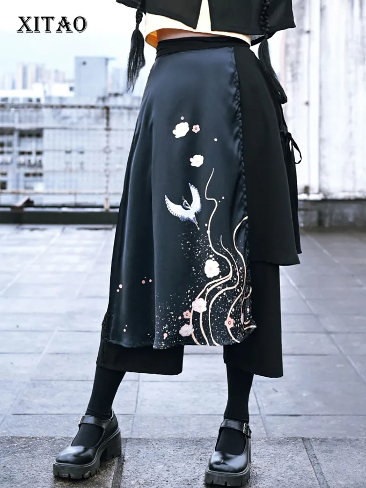 

XITAO Irregular Wide Leg Pants Fashion Patchwork Small Fresh Casual Style Drawstring 2022 Minority Full Length Pants WLD7147