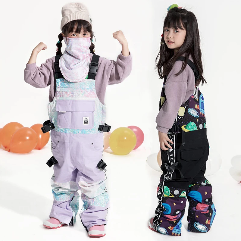 2022 Waterproof Girls Ski Pants Sports Kids Snow Overalls Winter Children Jumpsuits Windproof One Piece Skiing Suits Clothes