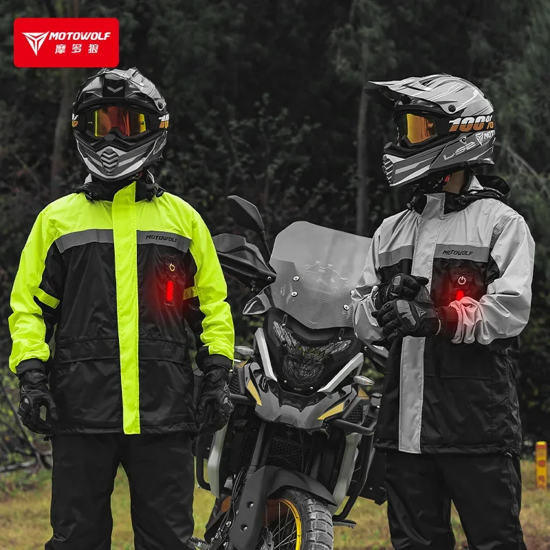 Фото Мотоциклетный дождевик Motowolf, водонепроницаемый плащ для мотоциклиста, мужские и женские уличные байкерские дождевики со светодиодной сигнальной лампой №2