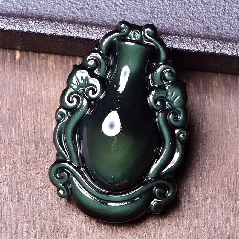 

Natural Rainbow Eye Obsidian Hand Carved Vase Pendant Fashion Boutique Jewelry Men's and Women's Necklace Gift Accessories