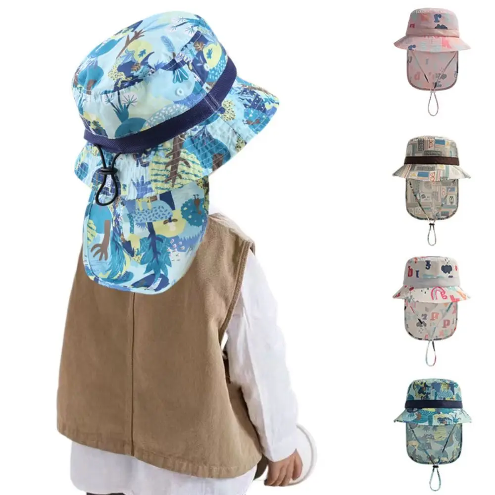 

Adjustable Children Sunscreen Hat with Neck Protector Beach Hat Solid Baby Fisherman Cap for Baby Girls