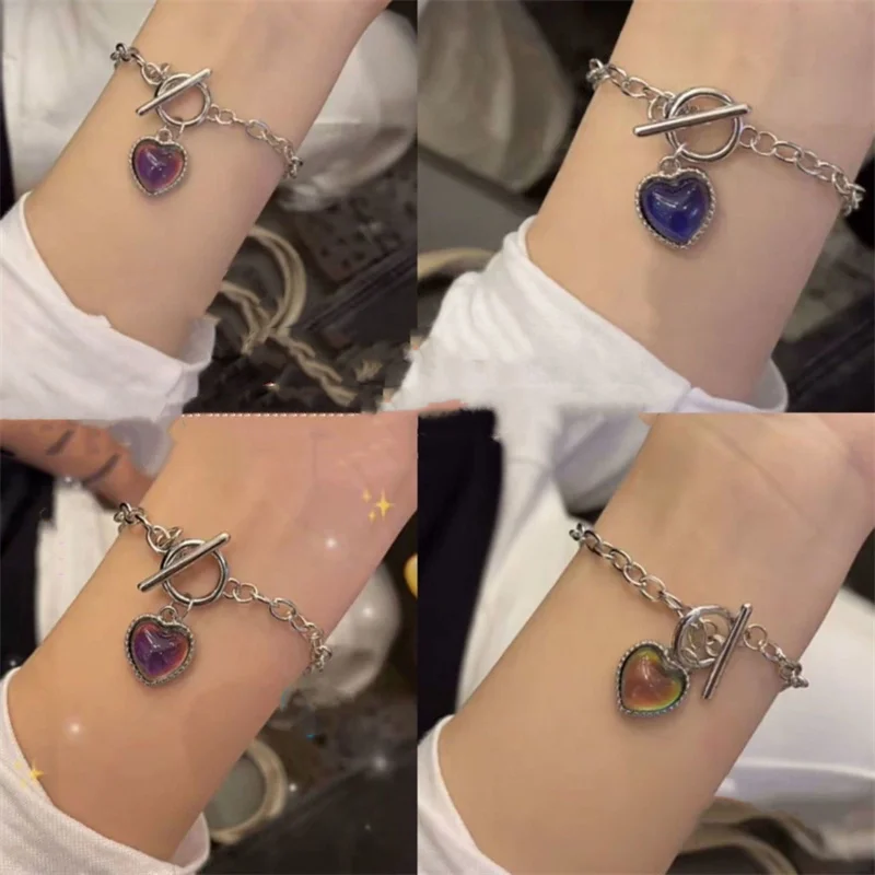 

Classic Temperature Change Color Mood Bracelets for Women Romantic Heart Pendant Chain Bracelets Friendship Jewelry Wholesale