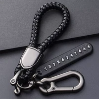 anti lost car leather key pendant split rings key chain phone number card key ring auto vehicle key chain car accessories