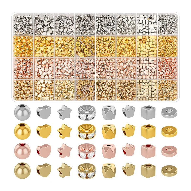 2240 Pcs Spacer Beads For Jewelry Making In 8 Styles, For Bracelets Making, Round Beads Beads Crafts