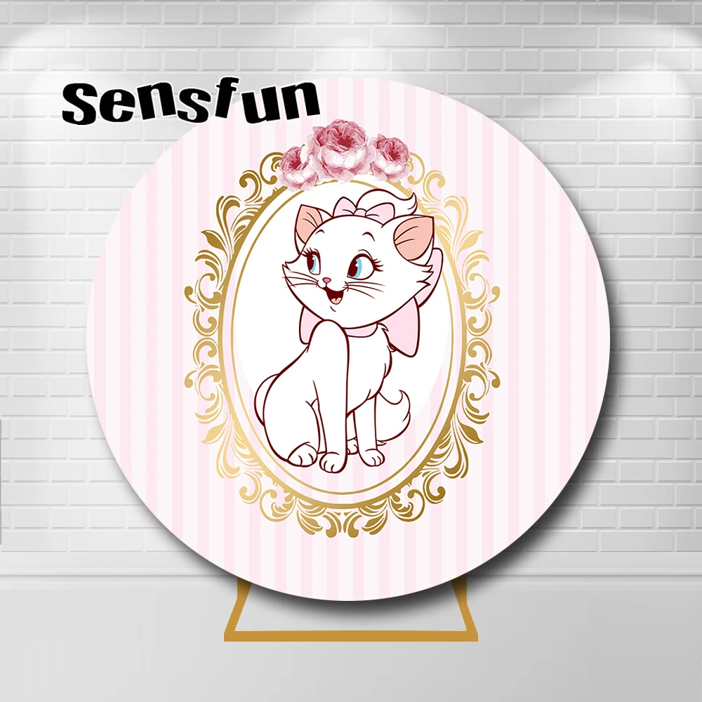 

Disney Marie Cat Round Backdrop Cover Pink Girls Newborn Baby Shower 1st Birthday Party Circle Backgrounds For Photo Studio