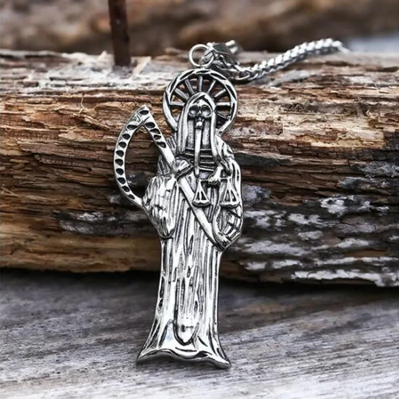 

Punk Fashion Sickle of Evil Reaper Stainless Steel Skull Necklace Metal Alloy Pendant for Women Men Gothic Jewelry Wholesale