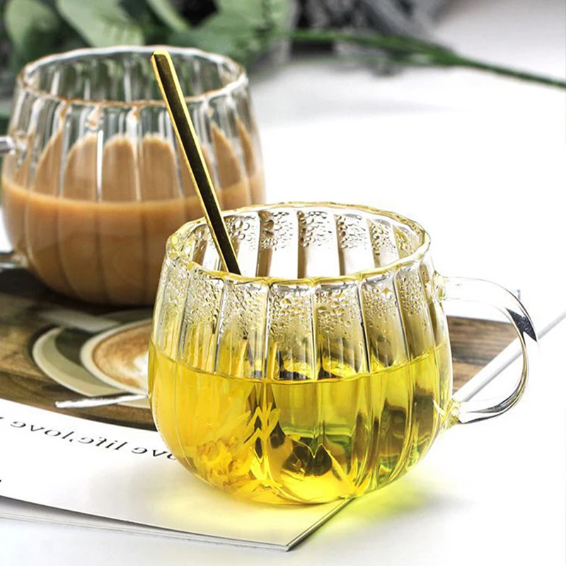 

Heat-Resistant With Handle Glass Mug Breakfast Milk Cup Cute Office Home Coffee Mugs Pumpkin Pattern Drinkware