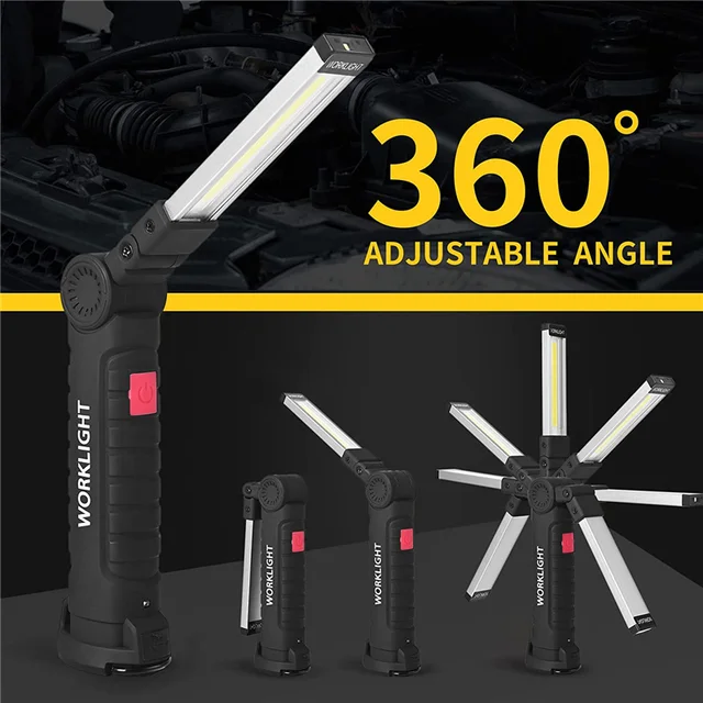 Rechargeable Work Lights LED Work Light Hanging Hook 5 Modes Magnetic USB Rechargeable Flashlight Portable Working Flash Light 3