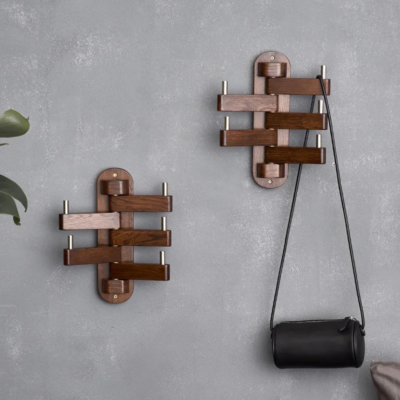 

Solid Wood Coat and Hat Rack Nordic Bedroom Wall Living Room Creative Bag Hanging Rack Foldable
