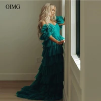 oimg off the shoulder tiered organza evening dresses sweetheart short sleeves women formal party prom gowns robe de mariage