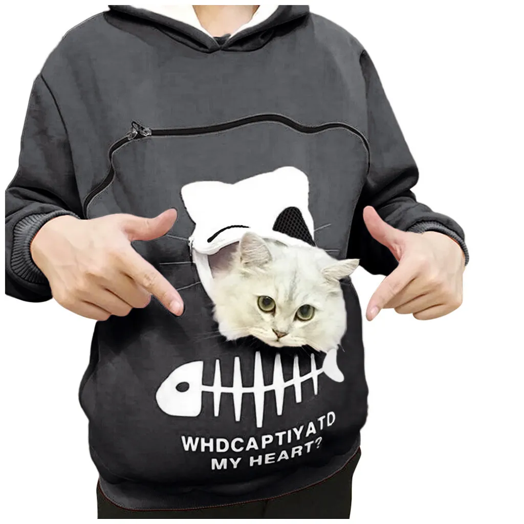 

Blouse Sweatshirt Pouch Carry Breathable Cat Pullover Hood Animal Tops Women’s Women's Blouse